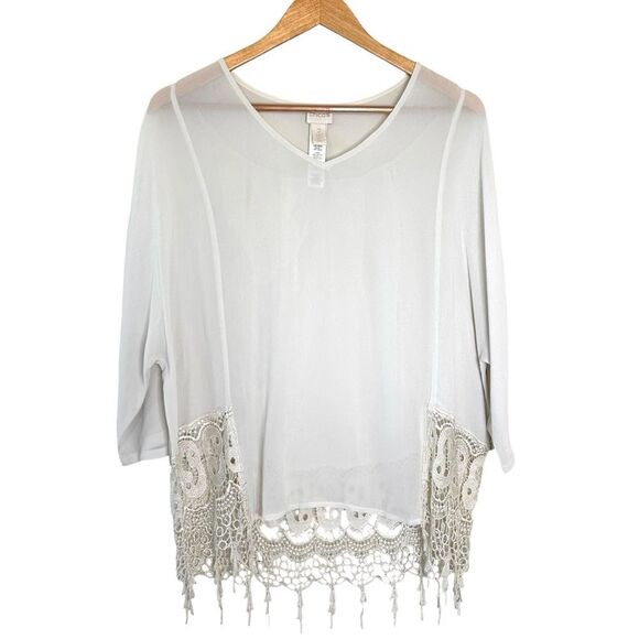 Chico’s ivory lace trim flowy top size large - Picture 1 of 6